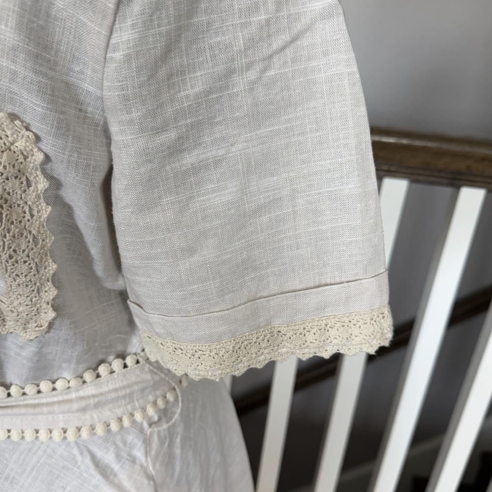 Calypso St Barth NWT Linen Blend Crochet Belted Shirt Dress Bird Resort Luxury - Picture 7 of 14